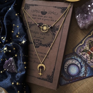 Witchy Choker Necklace, Celestial Moon and Star Jewelry, Whimsigoth Style - Gold