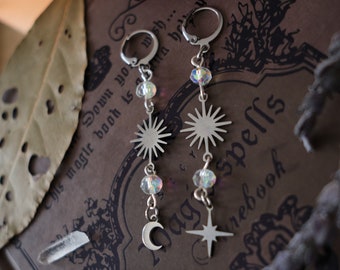 Moon and Star Mismatched Earrings, Celestial Jewelry, Alternative Bridal Earrings