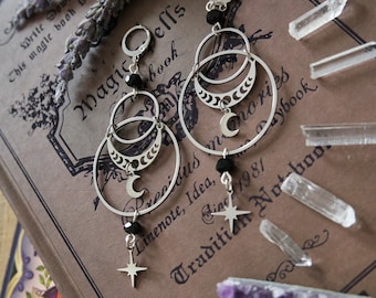 Celestial Earrings, Stainless Steel Moon and Stars, Witchy Jewelry - Silver