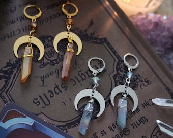 Moon Crystal Earrings, Whimsigothic Jewelry, Stainless Steel