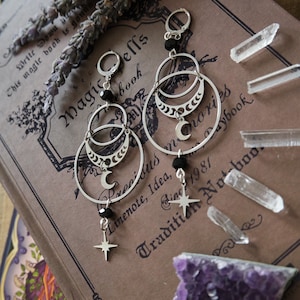 Celestial Earrings, Stainless Steel Moon and Stars, Witchy Jewelry - Silver