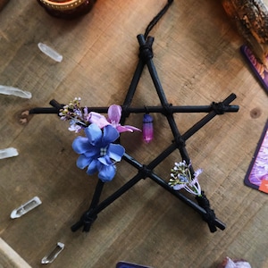 Black and Purple Wood Pentagram Altar Decor