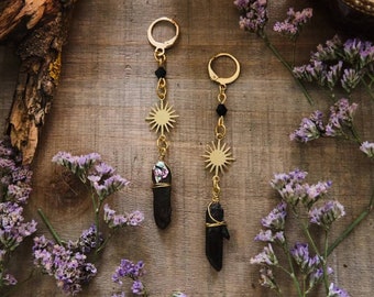 Black Crystal Earrings, Quartz Crystal, Star Jewelry