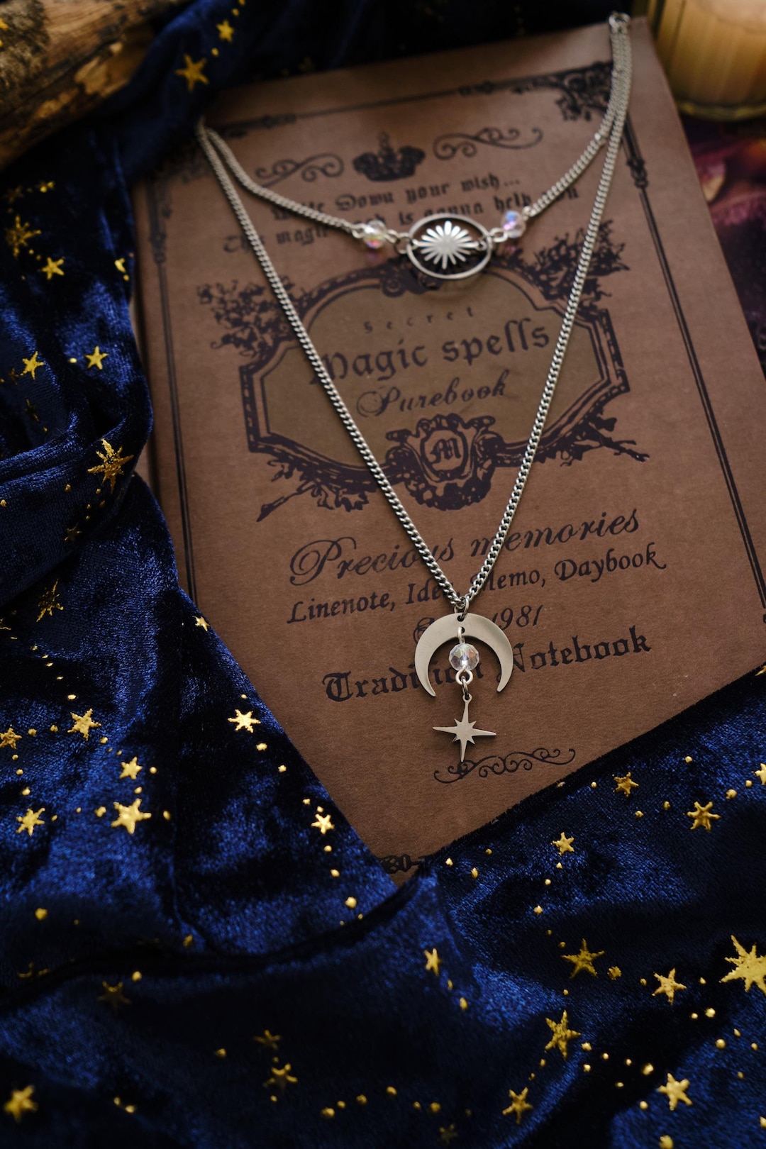 Witchy Choker Necklace, Celestial Silver Moon and Star Jewelry - Silver ...