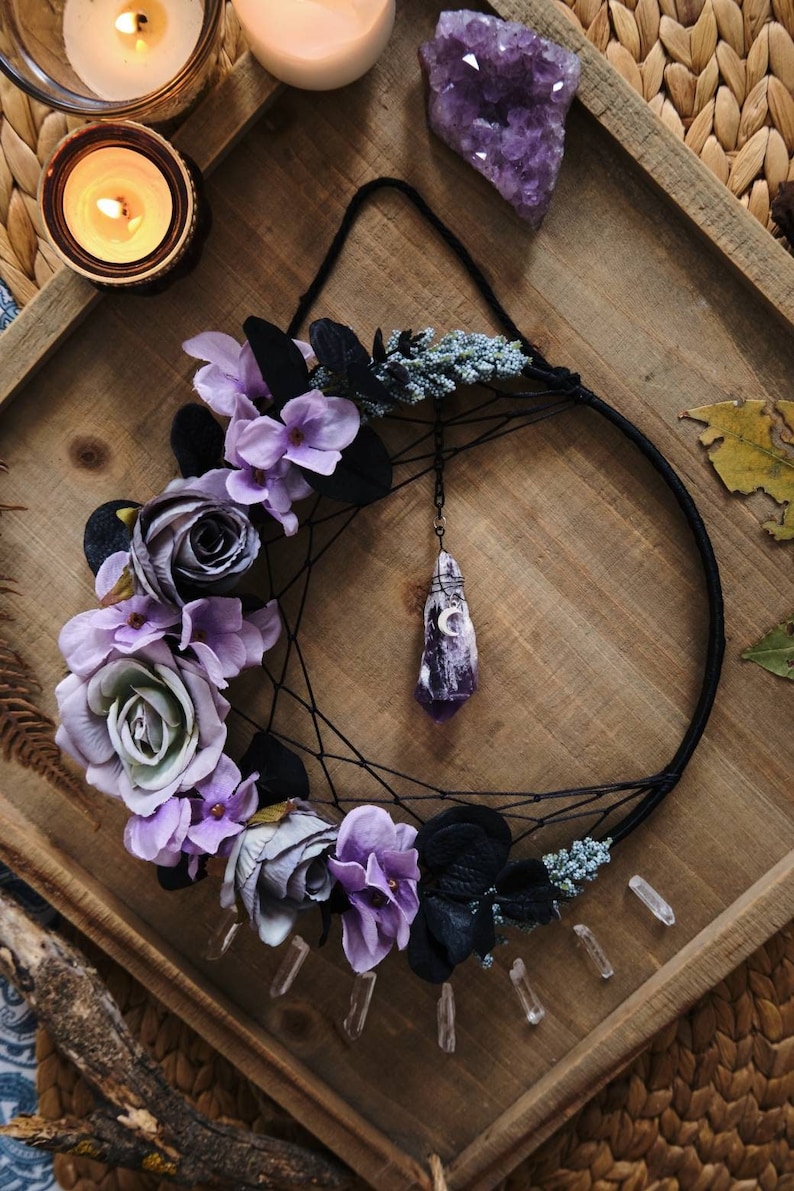 Amethyst Crystal Dream Catcher Moon Wall Hanging - Etsy