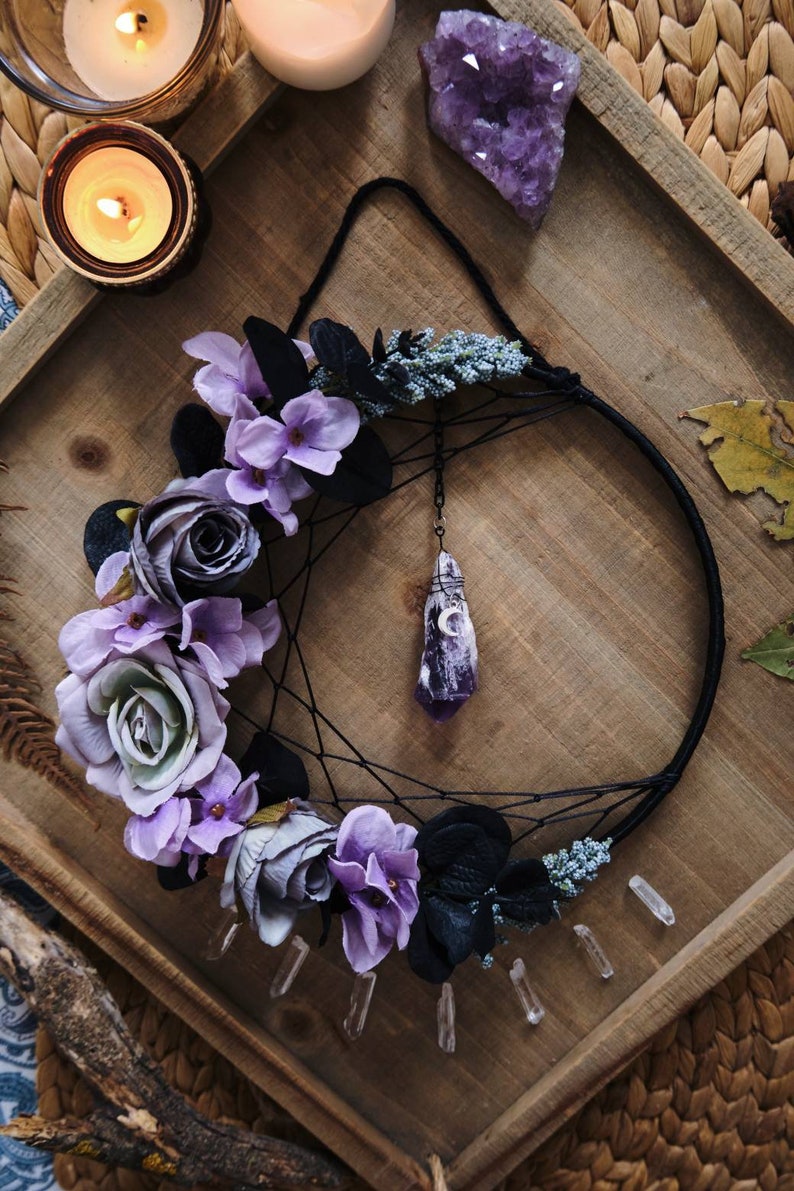 Amethyst Crystal Dream Catcher Moon Wall Hanging - Etsy
