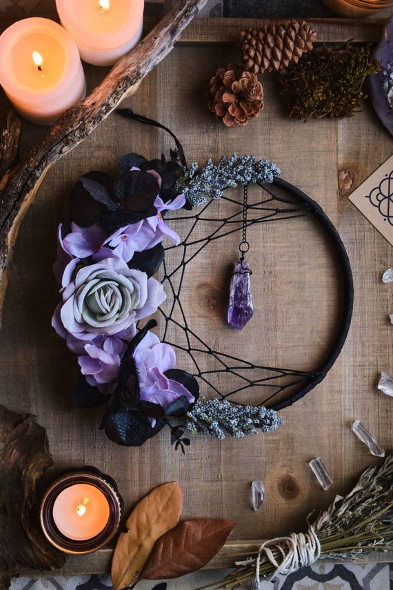Wall Hangings Amethyst Crystal Dream Catcher Moon Wall Hanging Wall ...