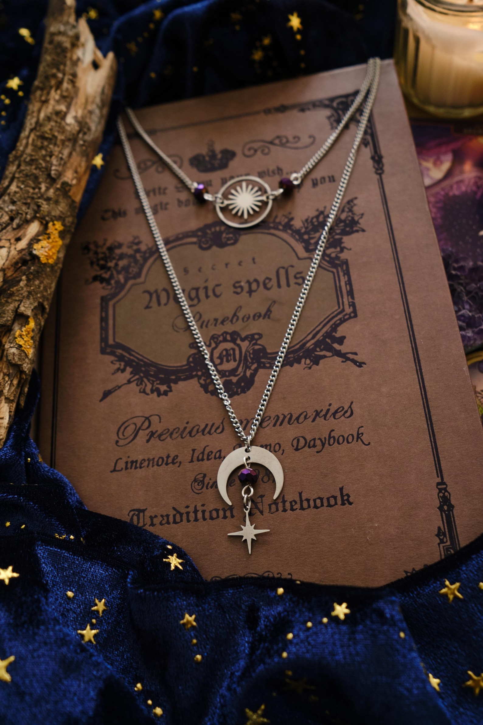 Witchy Choker Necklace, Celestial Silver Moon and Star Jewelry - Silver ...