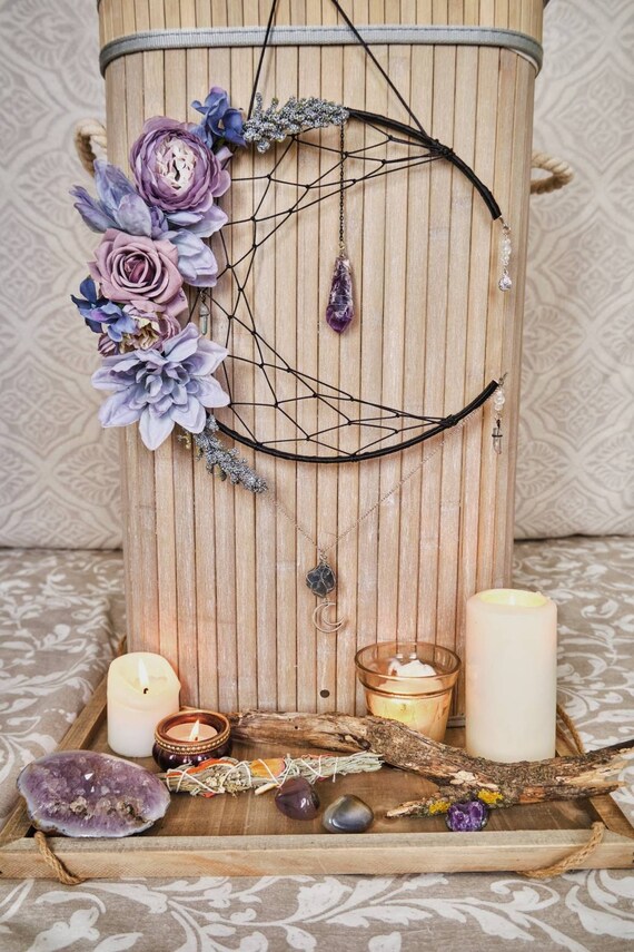 Wall Hangings Amethyst Crystal Dream Catcher Moon Wall Hanging Wall ...