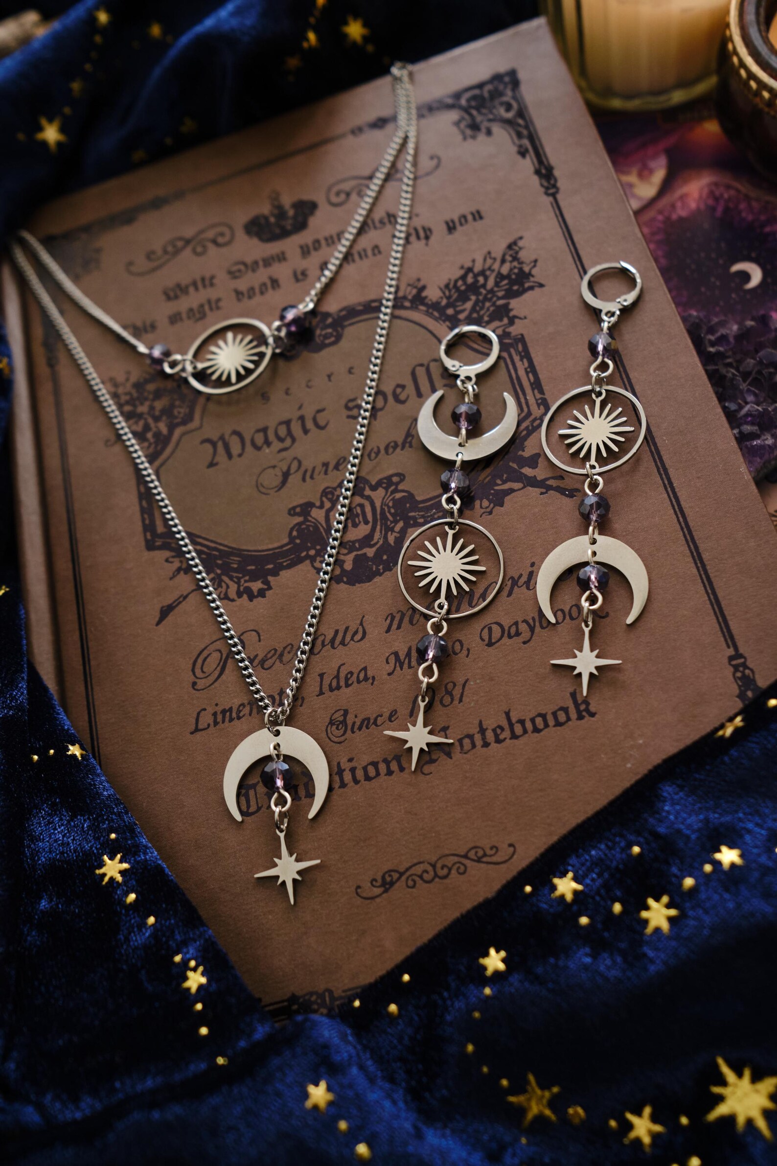 Witchy Choker Necklace, Celestial Silver Moon and Star Jewelry - Silver ...