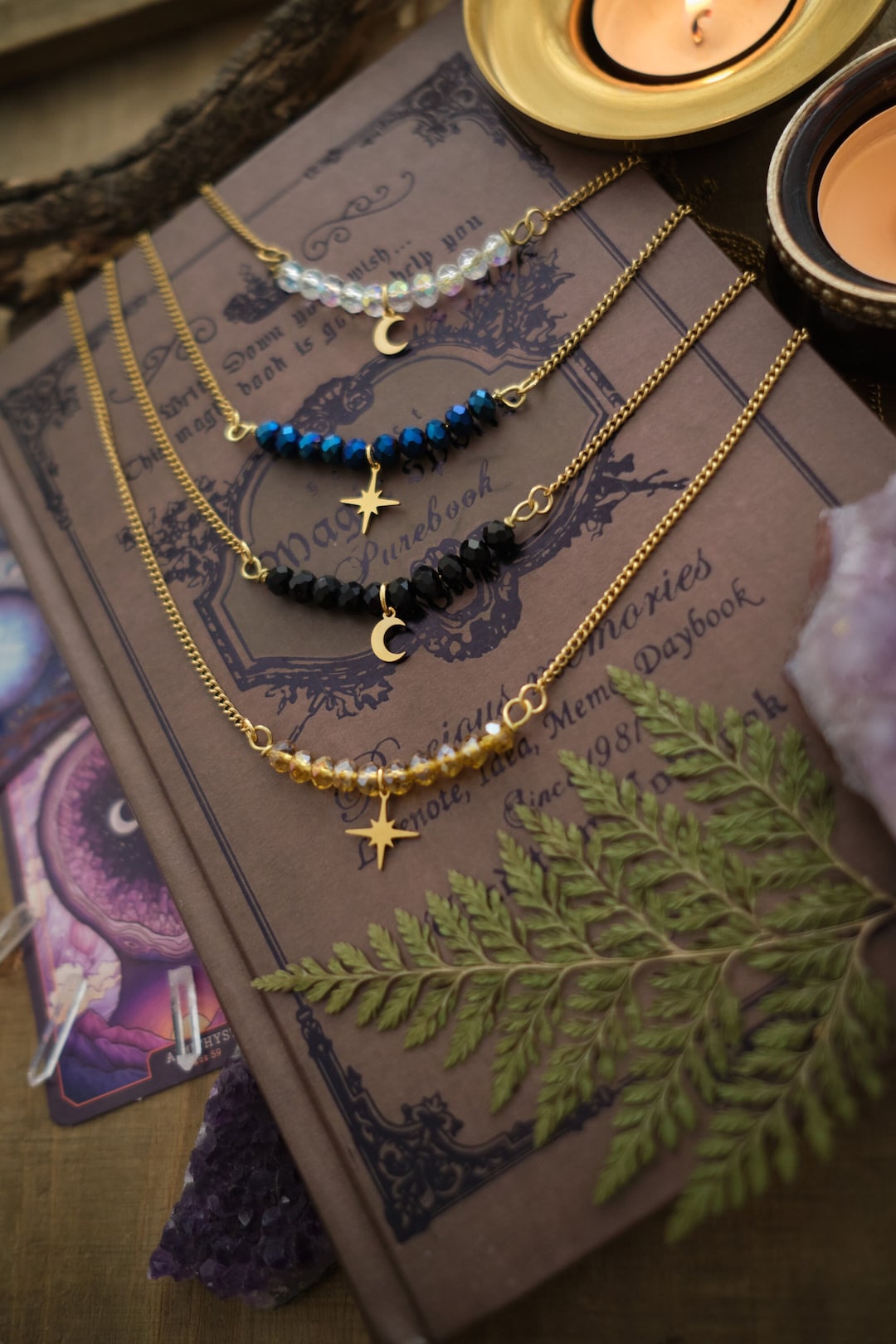 25SS新作人気【RONRON】STARRY DANGLING CHARMS NECKLACE Personalizable Gold Moon or Star Necklace With Sparkly Beads