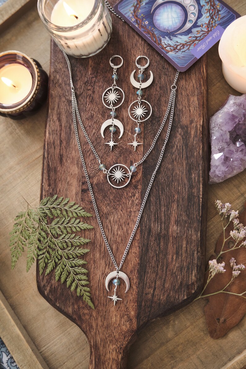 Witchy Choker Necklace, Celestial Silver Moon and Star Jewelry - Silver ...
