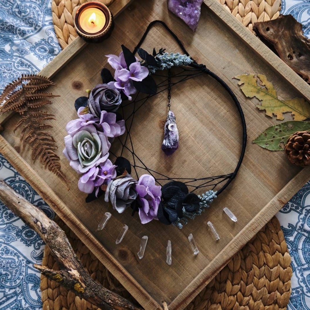 Amethyst Crystal Dream Catcher Moon Wall Hanging - Etsy