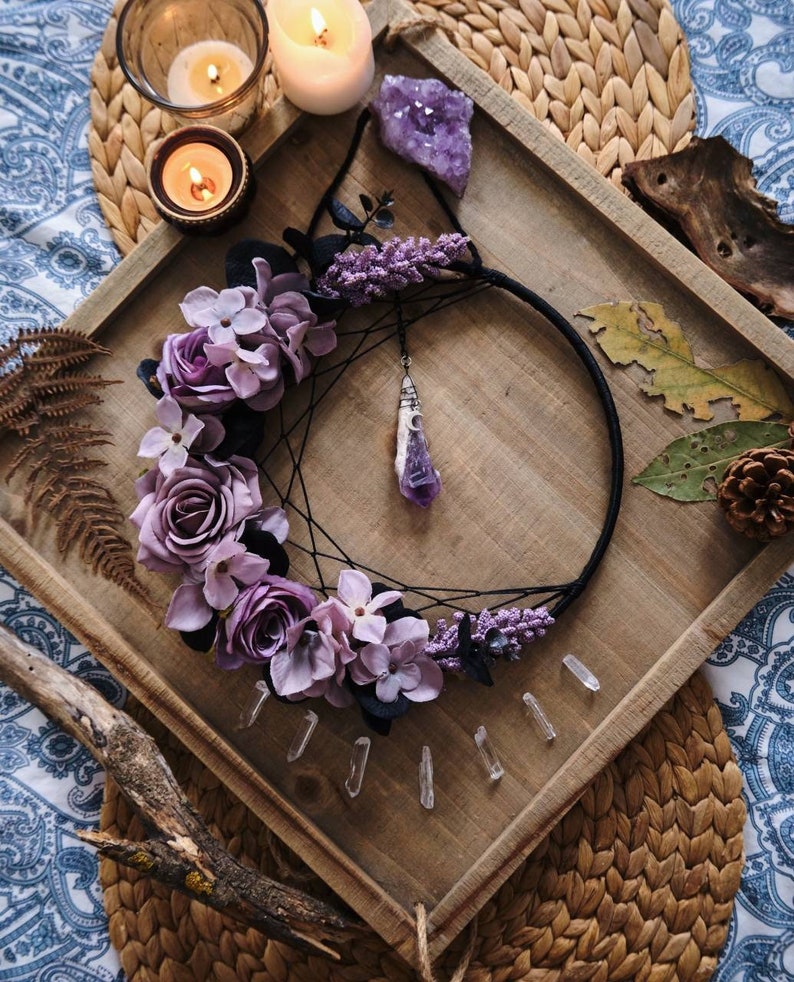 Amethyst Crystal Dream Catcher Moon Wall Hanging - Etsy