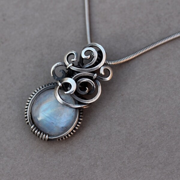 Joyería de piedra lunar, joyería de plata, joyería envuelta en alambre, joyería hecha a mano, colgante de plata, joyería, pendientes de piedra lunar, joyería de piedra lunar