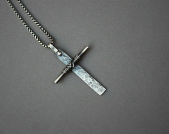 Cross jewelry in sterling silver wire with metal smith unique and made with silver wire women cross and man cross pendant cross pendant