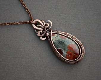 Obsidian copper pendant, copper jewelry,copper pendant jewelry, wire wrapped jewelry, handmade, unique jewelry, women jewelry