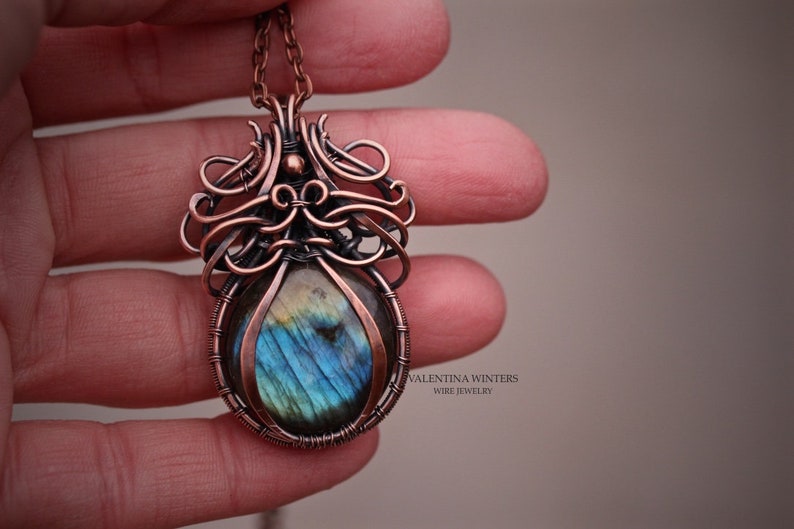 labradorite pendant labradorite jewelry,copper necklace women jewelry Copper wire jewelry pendant wire wrapped jewelry women jewelry