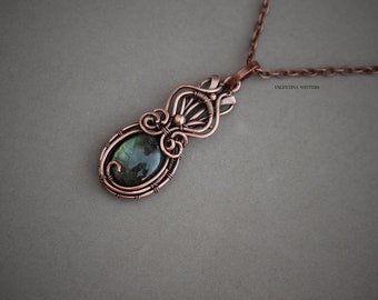 Labradorite copper pendant, copper jewelry,copper pendant jewelry, wire wrapped jewelry, handmade, unique jewelry, women jewelry