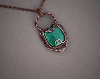 Copper jewelry, jewelry, malachite necklace, wire wrapped necklace, malachite jewelry, pendant, necklace