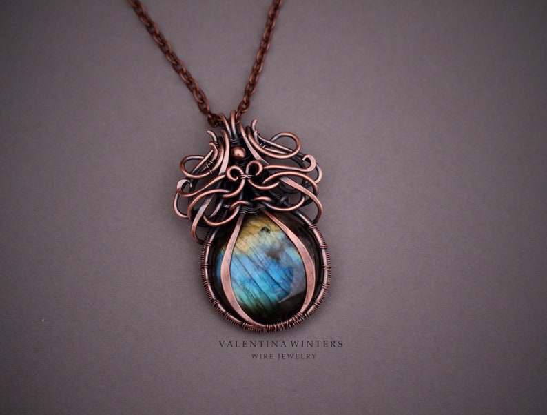 labradorite pendant labradorite jewelry,copper necklace women jewelry Copper wire jewelry pendant wire wrapped jewelry women jewelry