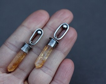 Citrine earrings, silver earrings, wire wrap earrings, sterling silver citrine earrings, handmade, citrine gemstones