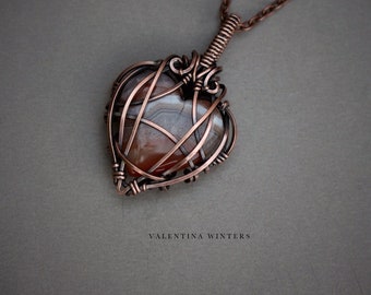 Banded agate, copper jewelry, Jasper jewelry, necklace, wire wrap jewelry, handmade, wire jewelry, copper jewelry, copper pendant