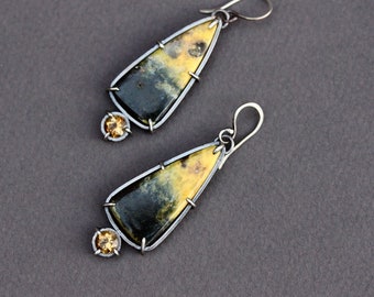 Bumblebee jasper earrings, citrine earrings silver earrings with bumblebee Jasper handmade jewelry with citrine jasper earrings in handmade