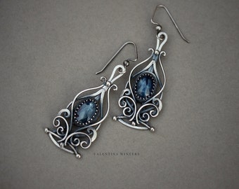 Kyanite earrings, silver jewelry, kyanite jewelry, kyanite silver earrings, handmade jewelry,unique jewelry, women jewelry, victorian style