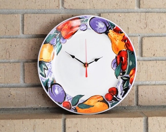 Colorful Fruit | Vegetable Garden Decor Ceramic Hanging Wall Clock