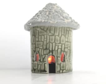 Green and Gray Accent Castle Cottage Luminary or Incense Burner