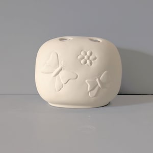 Ceramic Bisque Butterfly & Floral Embossed Brush Holder Ready to Paint