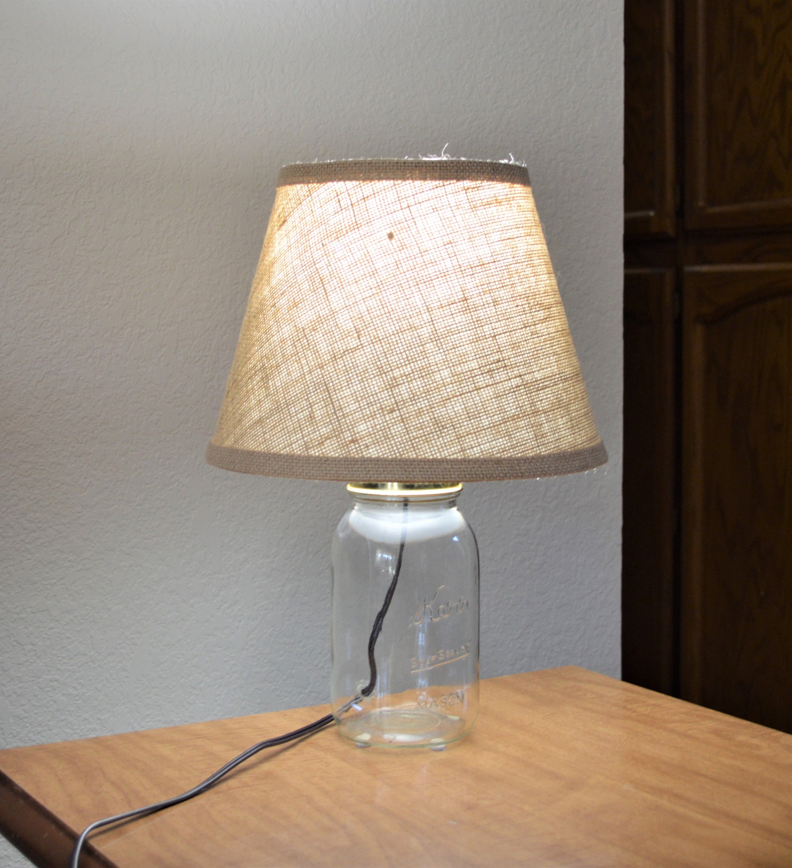 Clear Glass Fillable Kerr Mason Jar Table Lamp with Burlap Etsy