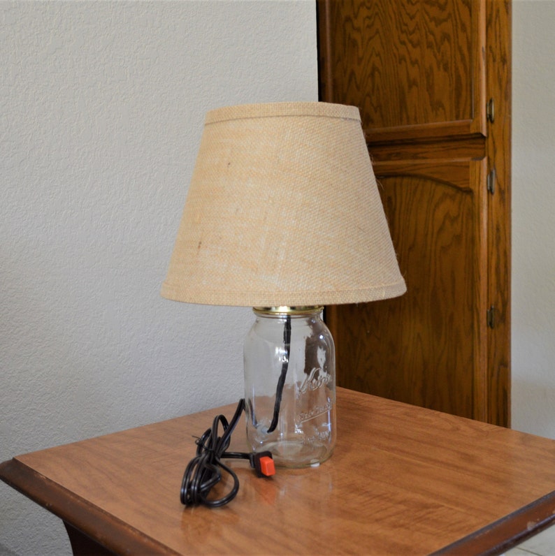 Clear Glass Fillable Kerr Mason Jar Table Lamp with Burlap Etsy