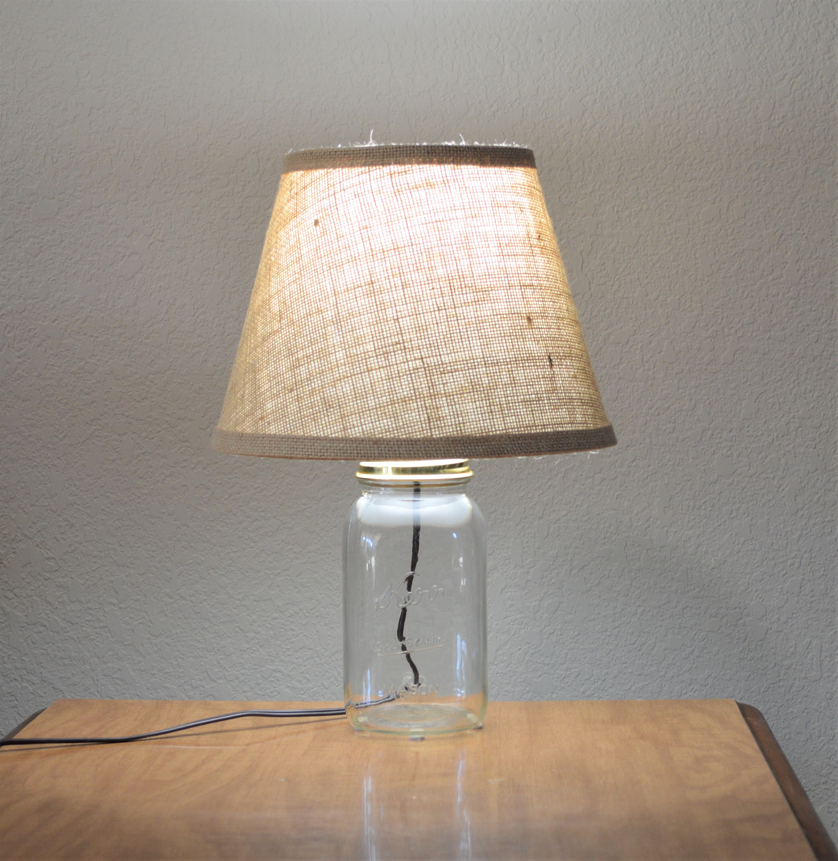 Clear Glass Fillable Kerr Mason Jar Table Lamp with Burlap Etsy