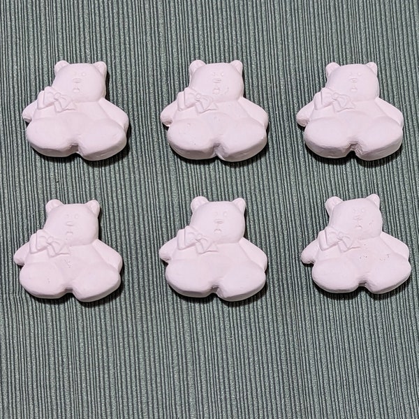 Set of 6 Ceramic Bisque Teddy Bear Embossed Magnets Ready to Paint 1 1/2"