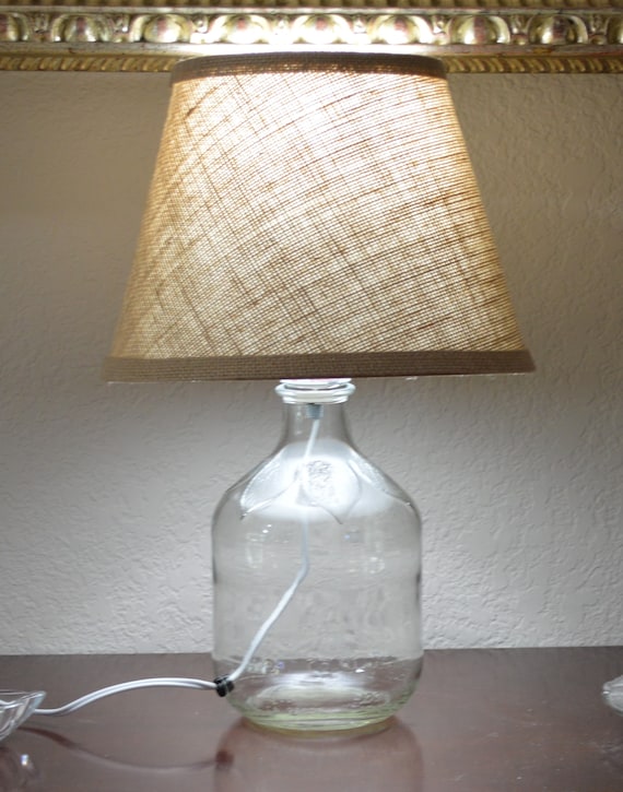 Clear Glass Fillable Bottle Table Lamp With Burlap Fabric Shade Clear Glass Fillable Bottle Table Lamp, Glass Lamp With Burlap Shade