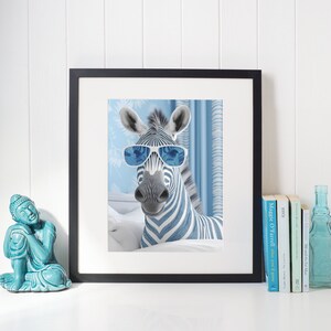 Safari Zebra Animal Art Print | Nursery Wall Art | Zebra in Glasses Safari Illustration | Funny Zebra Wall Art, download art print
