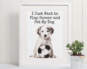 Art de chiot, décoration de chambre de football, à imprimer, impression d'art de chambre de garçon de football, art mural animaux sport tout-petit, impressions d'art pour enfants, sports animaux bébé