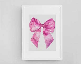Pink Ribbon Bow Print, Balletcore Wall Art, Cute Nursery Wall Art, Trendy Pink Art Print, Girly Wall Decor, Digital Download