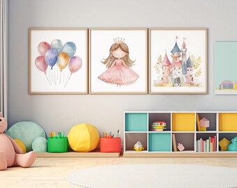 Girls room wall decor - Princess room decor - Princess Wall Art - Princess nursery decor - Castle wall art - Little girls room decor