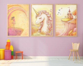 Girls room wall decor - Princess room decor - Princess Unicorn prints - Princess Nursery Decor - Fairytale Art - Little Girls Room Decor