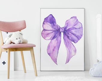 Purple Ribbon Bow Print, Balletcore Wall Art, Cute Nursery Wall Art, Trendy Purple Art Print, Girly Wall Decor, Digital Download