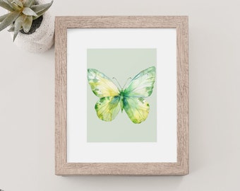 BUTTERFLY Art Print - Print Butterfly - Butterfly Original Art Print - Small Green Butterfly - Sage Butterfly Art - Downloadable Print