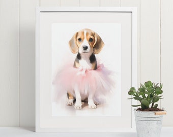 Baby Animal Prints - Nursery Wall Art - Puppy Print - Nursery Decor - Beagle Nursery Print - Puppy Nursery Art - Ballet Dance Art
