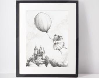 Decorazioni per la cameretta delle bambine - Decorazioni per la cameretta delle principesse - Castello stampabile - Decorazioni per la cameretta dei palloncini - Arte delle fiabe - Decorazioni per la cameretta delle bambine, digitali