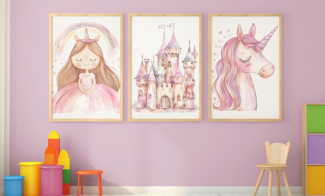 Girls Room Wall Decor, Princess Room Decor, Unicorn Prints Princess