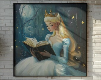 Arte de princesa lendo um livro, arte de biblioteca, arte literária para quarto infantil, presente para leitores ávidos, ler é mágico, arte para quarto de princesa, download instantâneo