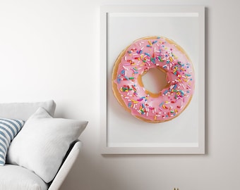 Arte de pared para adolescentes, decoración de dormitorio para niñas, decoración de pared rosa, arte de habitación para niñas, decoración de habitación, arte de pared femenino, estampado de dona rosa, decoración de dormitorio para niñas