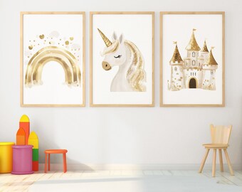 Girls room wall decor - Princess room decor - Princess Unicorn prints - Princess Nursery Decor - Fairytale Art - Little Girls Room Decor